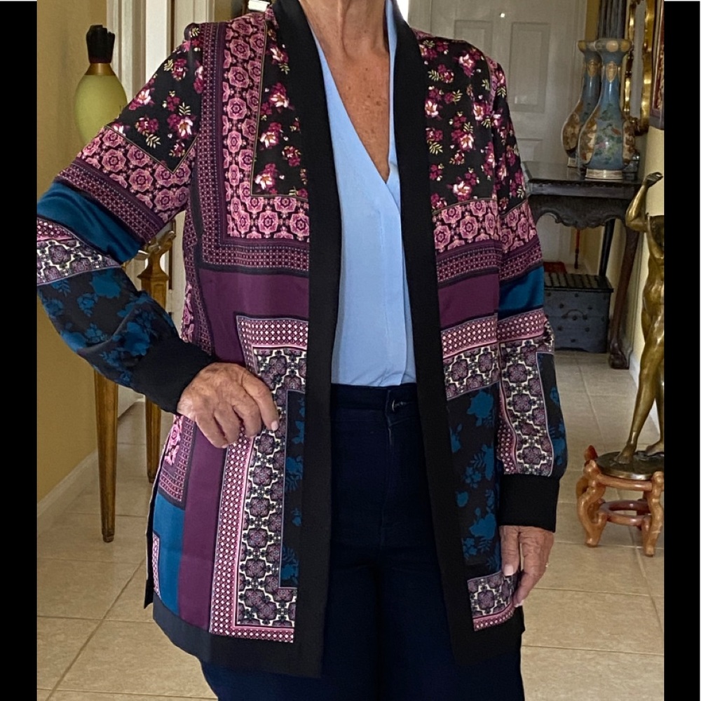 Kimono Style Open Patchwork Jacket Cuffs Lined